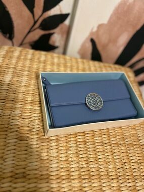 Coach Blue Leather Wallet with Decorative Round Emblem